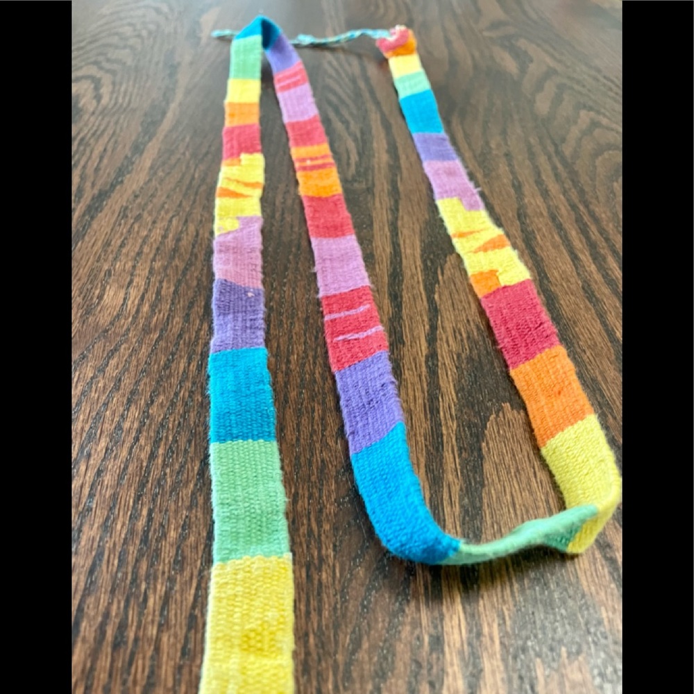 Vintage 70s Hand Woven Sash Native Belt Rainbow Multi Color Hat Band